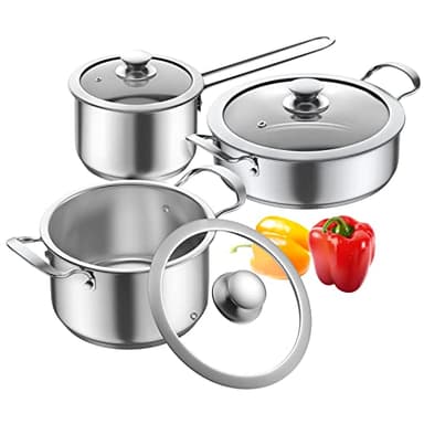 Aufranc Stainless Steel pots and pans set, 6 Piece Nonstick Kitchen Induction Cookware Set,Works with Induction/Electric and Gas Cooktops, Nonstick, Dishwasher - Image 1