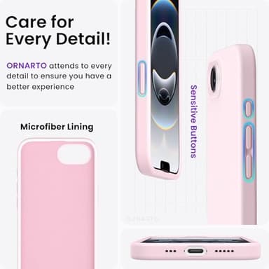 ORNARTO Compatible with iPhone 16e Case 6.1"(2025), Liquid Silicone 3 Layers Full Covered Soft Gel Rubber Phone Case,Shockproof Protective Cover with Anti-Scratch Microfiber Lining-Chalk Pink - Image 6