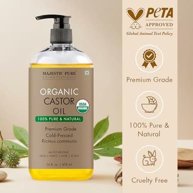 Majestic Pure Organic Castor Oil 16 Fl Oz - 100% Pure and Natural - Premium Grade Carrier Oil - Hair, Eyelashes and Eyebrows - Hair Oil and Body Oil - Expeller Pressed - Hexane Free - Image 2