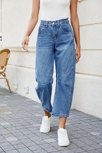 Allimy Women's Jeans High Waisted Mid Rise Baggy Loose Fit Ankle Barrel Leg Y2K Boyfriend Horseshoe Cropped Wide Leg Jeans for Women Trendy 2025 Denim Capri Pants Women Navy Blue Size 10 - Image 4