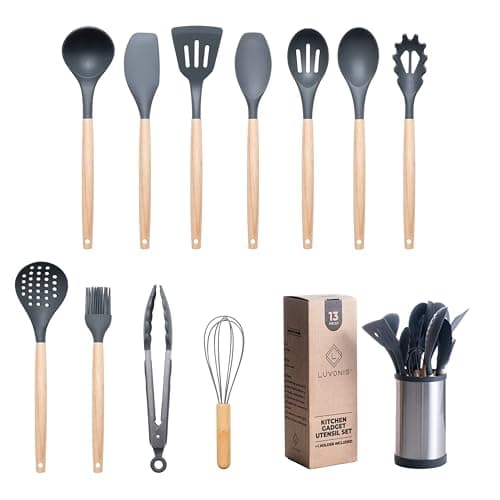 Silicone Kitchen Utensils Set 13-PCS-Silicone Cooking Utensils set, Spatula, Serving Spoons, Soup Ladle, Holder, Other Gadgets for Kitchen Essentials and Home Cooking Needs - Image 1
