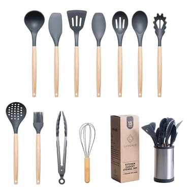 Silicone Kitchen Utensils Set 13-PCS-Silicone Cooking Utensils set, Spatula, Serving Spoons, Soup Ladle, Holder, Other Gadgets for Kitchen Essentials and Home Cooking Needs - Image 1