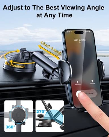 Rorhxia 3-in-1 Phone Mount for Car [2025 Most Stable and Flexible Suction Cup] Vent Dashboard Windshield Cell Phone Holder Car Fit for iPhone, Samsung, All Phone - Image 4