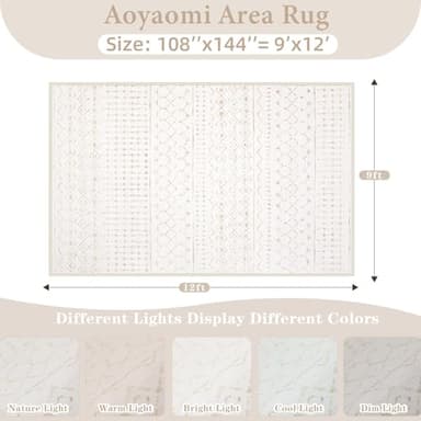 Area Rug for Living Room 9x12: Large Washable Boho Moroccan Rugs Geometric Neutral Rug, Non-Slip Foldable Morden Farmhouse Indoor Floor Carpet for Bedroom Dining Table Home(Geometric Beige, 9'X12') - Image 2