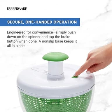 Farberware Easy to use pro Pump Spinner with Bowl, Colander and Built in draining System for Fresh, Crisp, Clean Salad and Produce, 6.6 quart, Green - Image 4