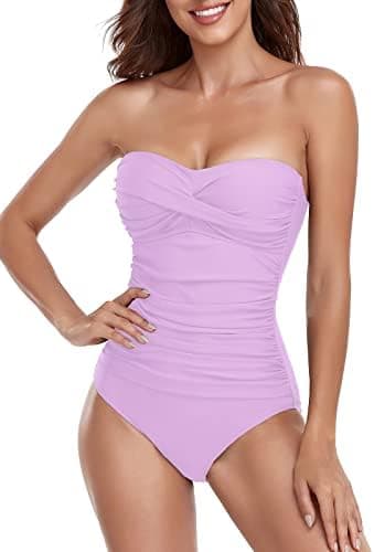 RELLECIGA Women's Tummy Control One Piece Swimsuit Bandeau Strapless Bathing Suits - Image 4