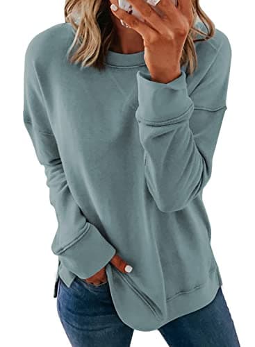 Dokotoo Womens Ladies Plus Size Long Sleeve Crewneck Sweatshirt Side Split Comfy Loose Fit Solid Basic Pullover Tunic Tee Shirts Tops Sweatshirts for Teen Girls 2025 Fashion Fall Blue 3XLarge - Image 1