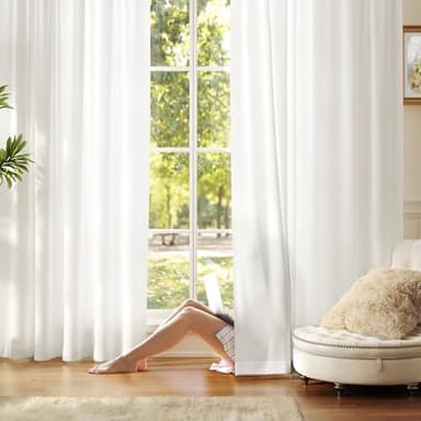 Anmao Non-See-Through Off White Privacy Semi Sheer Curtains for Living Room 84 Inch Length 2 Panels Set, Light Filtering That Let Light in Rod Pocket Window Drapes for Bedroom, 52W x 84L, Ivory White - Image 1