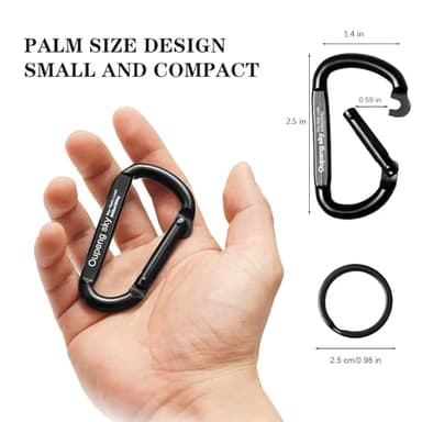 6PCS Carabiner Clip - Heavy Duty Iron Carabiners 800lbs Carabeaner D Ring Shape,Key Chain Clip Hook,Keychain Clip,Multipurpose for Camping, Hiking,Backpacking or Other Outdoor Activities, Black. - Image 2