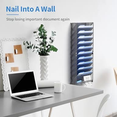 OUTWOLF Hanging Wall File Organizer with Hooks, 12 Tier Vertical Wall Mount File Holder, File Folder Wall Organizer for Office - Image 2