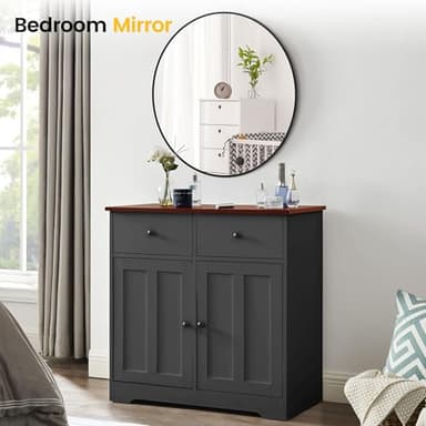 36 Inch Black Round Wall Mirror, Circle Mirror Metal Frame for Bathroom, Vanity, Entryway, Bedroom, Living Room, Wall Mounted Modern Rustic Decor - Image 2