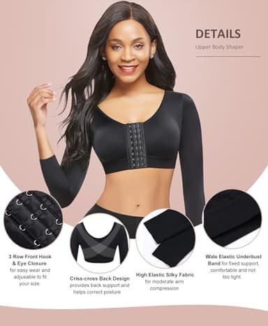 FeelinGirl Upper Arm Compression Sleeve Post Surgery Posture Corrector Tank Top Arm Slimmer Shapewear Black M - Image 3