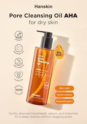 Hanskin AHA Pore Cleansing Oil for Dry Skin, Exfoliating, Waterproof Makeup Sebum Remover Facial Oil Cleanser for Face, Moisturizing for Soft Skin, Korean Skincare [AHA/10.14 oz.] - Image 2
