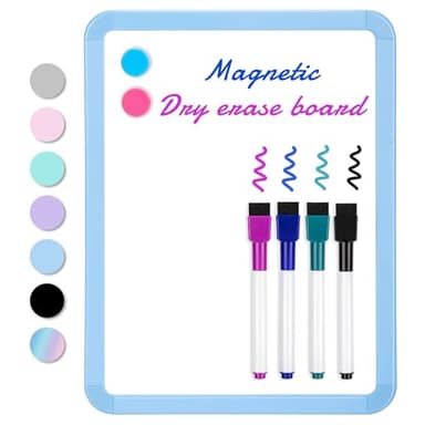 VUSIGN Small White Board Dry Erase, 8.5'' x 11'' Magnetic Dry Erase Board, Mini Whiteboard with Markers for Kids, Students, Fridge, Wall, Locker, Blue - Image 1