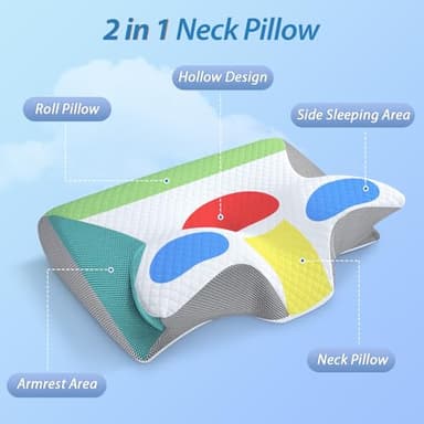 HOMCA Memory Foam Cervical Pillow, 2 in 1 Ergonomic Contour Orthopedic Pillow for Neck Pain, Contoured Support Pillows for Side Back Stomach Sleepers - Image 2