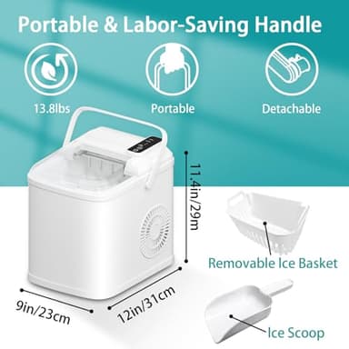 Countertop Ice Maker, 9 Cubes in 6 Mins, 26Lbs/24H, 2 Sizes of Bullet Ice, Auto-Cleaning Portable Machine with Scoop & Basket, Easy-Touch Display, Quiet Operation for Home/Kitchen/Office/Bar - Image 5