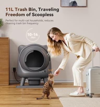 Self Cleaning Litter Box, Automatic Litter Box, FEELNEEDY Odor Control Robot, Cat Ears Design, 65L APP Real-Time Monitor, Cat Litter-Boxs for Multiple Cats, Safety Sensors, with 1 Trash Bag - Image 8