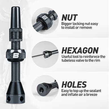BWSHLF Tubeless Presta Valve Stem 40/44/55/60/65/80/100 mm, Super Light Alloy Presta Valve Stem Kit with Valve Core Remover Tool and Valve Stem Caps - Multiple Color and Size Options(Pair) - Image 2