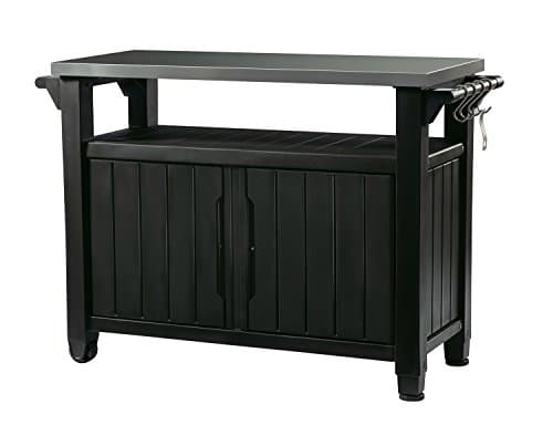 Keter Unity XL Portable Outdoor Table with Stainless Steel Top for Kitchen Prep and Outdoor Storage Cabinet for Grilling Accessories, Dark Grey - Image 1