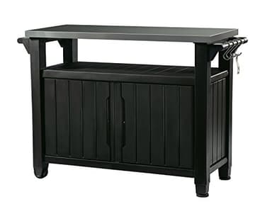 Keter Unity XL Portable Outdoor Table with Stainless Steel Top for Kitchen Prep and Outdoor Storage Cabinet for Grilling Accessories, Dark Grey - Image 1