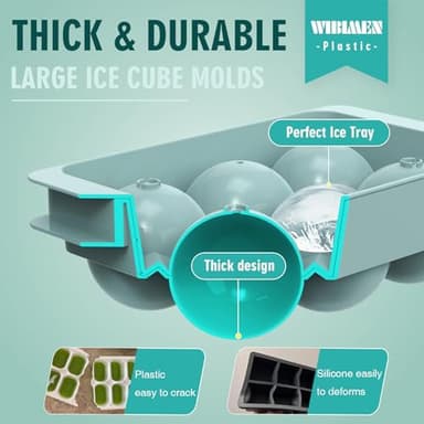 WIBIMEN Large Ice Cube Molds, Big Round Whiskey Ice Cube Trays for Freezer, Easy to Fill & Release, Whiskey Bourbon Cocktail(1.9In*6 Balls- Blue/2 Pack) - Image 7