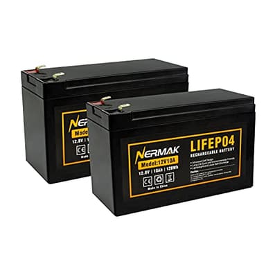 Nermak 2 Pack 12V 10Ah Lithium Ion LiFePO4 Deep Cycle Battery, 2000+ Cycles Rechargeable Battery for Solar/Wind Power, Scooters, Lighting, Power Wheels, Fish Finder Built-in 10A BMS - Image 1
