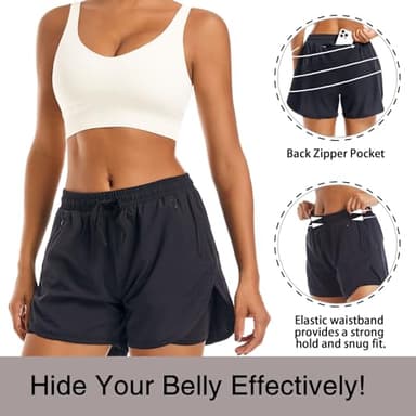 APWKL Women's 2 in 1 Athletic Running Shorts Quick Dry Workout Casual Gym Sweat Shorts Mesh Comfy Liner Zipper Pockets(Black,M) - Image 4