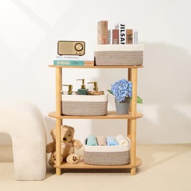 MiniArk Small Storage Baskets for Organizing | Closet Organizer Bins | Shelf Toy Basket | Woven Rope Baskets | Cube Decorative Box | Shallow Basket | 13x8.5x5.1” | 3 Packs White Brown - Image 6