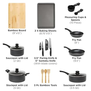 Ecolution Easy Clean Ceramic Nonstick Cookware Set, Dishwasher Safe Kitchen Pots and Pans Set, Comfort Grip Handle, Even Heating, Ultimate Food Release, 26-Piece, Black - Image 2