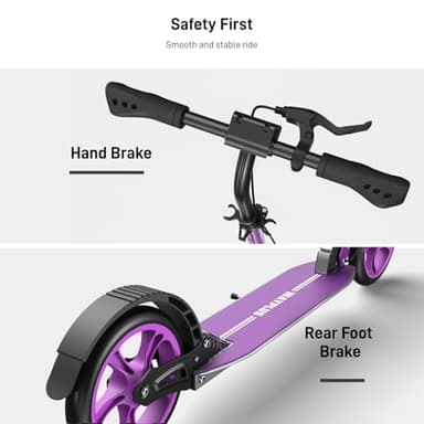WAYPLUS Kick Scooter for Ages 6+,Kid, Teens & Adults. Max Load 240 LBS. Foldable, Lightweight, 8IN Big Wheels for Kids, Teen and Adults, 4 Adjustable Levels. Bearing ABEC9 - Image 6