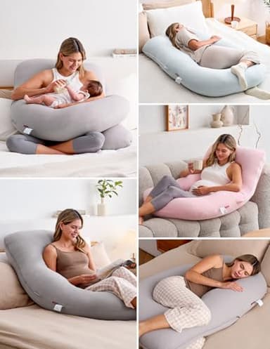 Momcozy Pregnancy Pillows for Sleeping, U Shaped Full Body Pillow for Pregnancy Women with Removable Jersey Cotton Cover, 57 Inch Maternity Pillow, Grey - Image 6