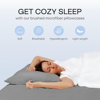 Comfyanno Queen Size Pillow Cases Set of 4, Soft & Breathable Pillowcases, Envelope Closure, Wrinkle-Free, Fade & Stain Resistant, Brushed Microfiber Fabric, Bed Pillow Covers - 20” x 30”, Gray - Image 8