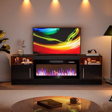 VITESSE Fireplace with TV Stand 36" inch Electric Fireplace Up to 80" TVs, LED Light Entertainment Center, 70" Modern Wood High Gloss with Highlight Storage Cabinet for Living Room (Black) - Image 7