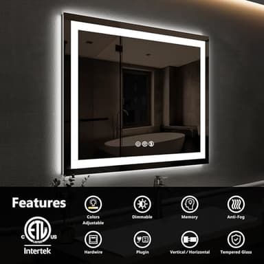 ROOMTEC 30 * 30 Inch Led Bathroom Mirror with Lights,Smart Dimmable Vanity Mirrors for Wall,Anti-Fog Backlit Lighted Makeup Mirror - Image 2