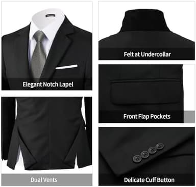 WEEN CHARM Men's 3-Piece Slim Fit Suit Set-2-Button Blazer,Vest & Pants-Formal Wedding,Prom,Party & Business Tuxedo - Image 7