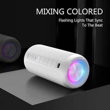 Ortizan Portable Bluetooth Speaker: IPX7 Waterproof, 24W Loud Sound, Deep Bass, Bluetooth 5.3, LED Lights, Wireless Stereo Pairing, 30H Playtime, for Home/Outdoor/Party/Beach, Birthday Gift (White) - Image 2