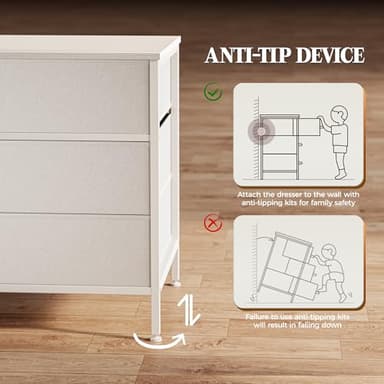 Huuger 63 Inch Dresser for Bedroom, Long Dresser with 10 Fabric Drawers, TV Stand for 55, 65, 70 Inch TV, Toy Storage Organizer for Closet, White - Image 8