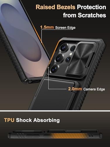 Vihibii for Samsung Galaxy S25 Ultra Case with Card Holder (4 Cards), [RFID Blocking] & Slide Camera Cover & Military Grade Drop Protection, Heavy Duty Wallet Cover for Samsung Galaxy S25 Ultra, Black - Image 5