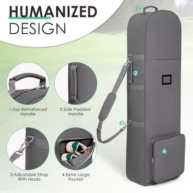 DAREKUKU Golf Travel Covers for Airlines with Detachable Shoulder Straps, Soft Foldable Golf Club Travel Bags, 900D Heavy Duty Oxford -Universal Size, Grey - Image 3