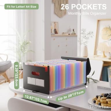 ThinkTex 26 Pockets File Folder, A4 Accordion File Organizer, Letter Size Expandable File Folders, Accordion Folder Paper Coupon Bill Receipt Organizer with 3 A-Z Alphabet Colored Tabs - Image 4