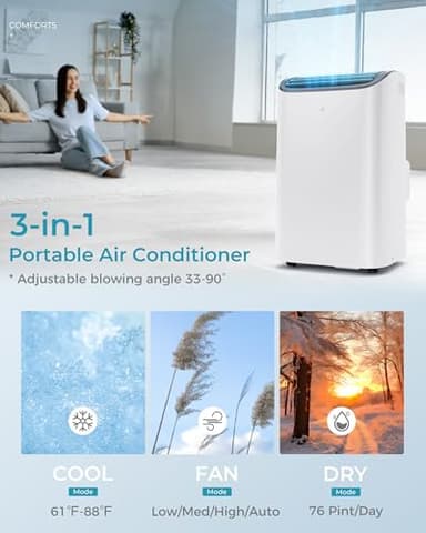 EUHOMY Portable Air Conditioners, 14000 BTU Portable AC Unit up to 700 Sq.Ft, 4-in-1 Portable Air Conditioner with Cool,mDehumidifier, Fan, Sleep Mode, 24H Timer, Remote, for Apartment, RVs, Bedroom - Image 9