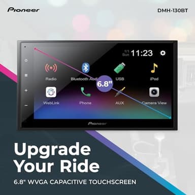 Pioneer DMH-130BT 6.8" Resistive Touchscreen, Double Din – Bluetooth, Backup Camera, USB, FLAC, AM/FM Radio, Short Chassis, 50W x 4 Output, Steering Wheel Input - Image 2