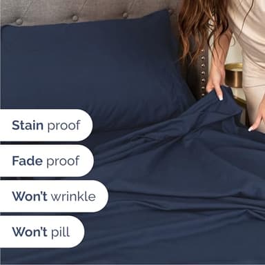 Cal King Size 4 Piece Sheet Set - Comfy Breathable & Cooling Bed Sheets Set - Hotel Luxury Bedding for Women, Men, Kids, Teens, Boys & Girls - Deep Pockets, Soft, Wrinkle Free - Oeko-Tex - Navy Blue - Image 5