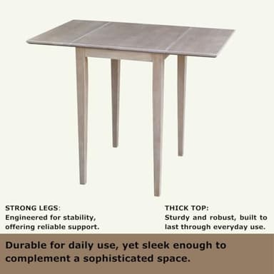 IC International Concepts, Solid Wood Small Drop Leaf Dining Table, Solid Real Wood, Sturdy Parawood,36 X 22 X 29, Minimum Assembly, Washed Gray Taupe - Image 5