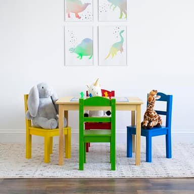 Humble Crew Kids Wooden Table and 4 Chairs Set, Natural/Primary - Kids Table and Chair Set for Toddlers and Children for Arts, Crafts, and Snack Time - Sturdy, Durable Toddler Activity Table - Image 4