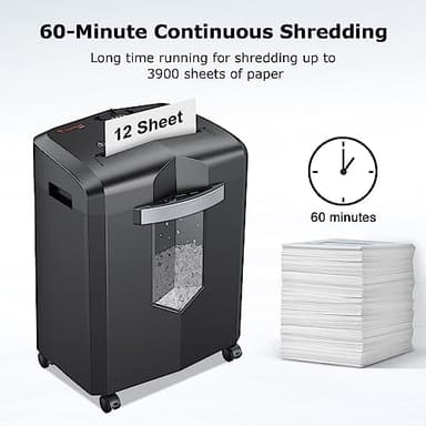 Bonsaii 12-Sheet Micro Cut Shredders for Home Office, 60 Minute P-4 Security Level Paper Shredder for CD, Credit Card, Mails, Staple, Clip, with Jam-Proof System & 4.2 Gal Pullout Bin C266-B - Image 2