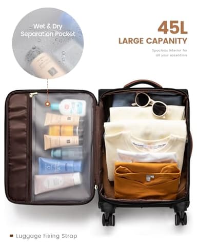 LOVEVOOK Carry On Luggage 22x14x9 Airline Approved, 20 Inch Softside Suitcases with Wheels, Lightweight Spinner Carry on Suitcase with TSA Lock, Water-Resistant Large Capacity Luggage for Travel - Image 3