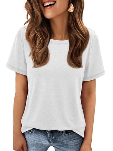 ATHMILE Womens Short Sleeve T Shirts Crewneck 2024 Summer Tunic Tops Fitted Shirts Basic Tee White - Image 3