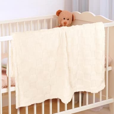Plush Soft with Square Checkered Baby Blanket,Fleece Infant Toddler Blankets for Girls Boys,Warm Lightweight Breathable Newborn Receiving Blankets for Crib Stroller 30"×39"(Beige,Square) - Image 3