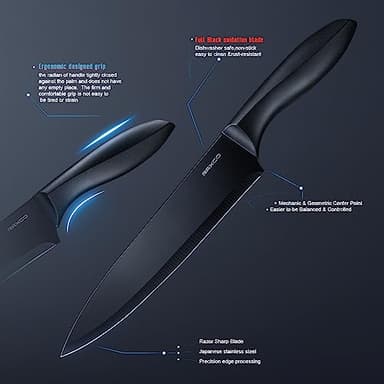 RAXCO Kitchen Utensils Set,18-Piece Cooking Tools and Sharp Knives,Stainless Steel Holder and Cutting Board - Image 4